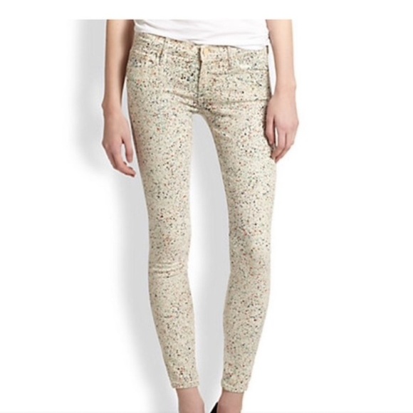 MOTHER “The Vamp” Splatter Jeans Speckled Cream Women's Pants | Size 25 - Picture 2 of 14